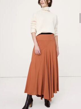Banana Republic Drapey Georgette Lined Maxi Lined Skirt Sierra Clay Brown S NWT